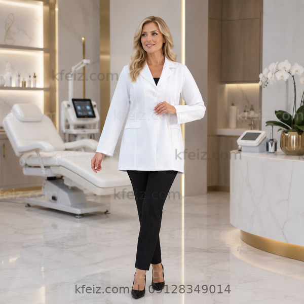 روپوش پزشکی زنانه کتی کوتاه روپوش پزشکی زنانه کتی کوتاه با طراحی رسمی و شیک